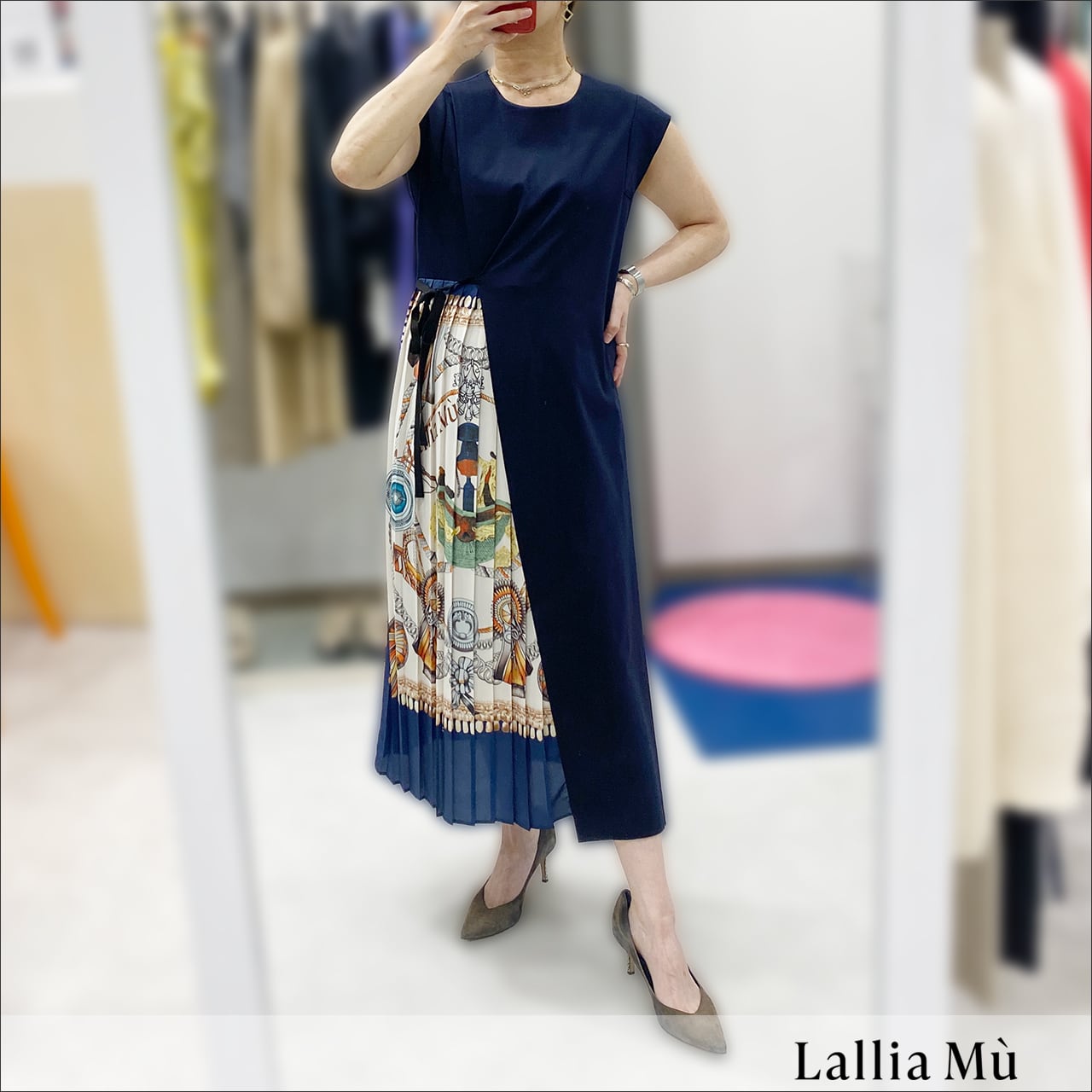Lallia Mu スカーフドッキングカットソーワンピース 2612367 NAVY