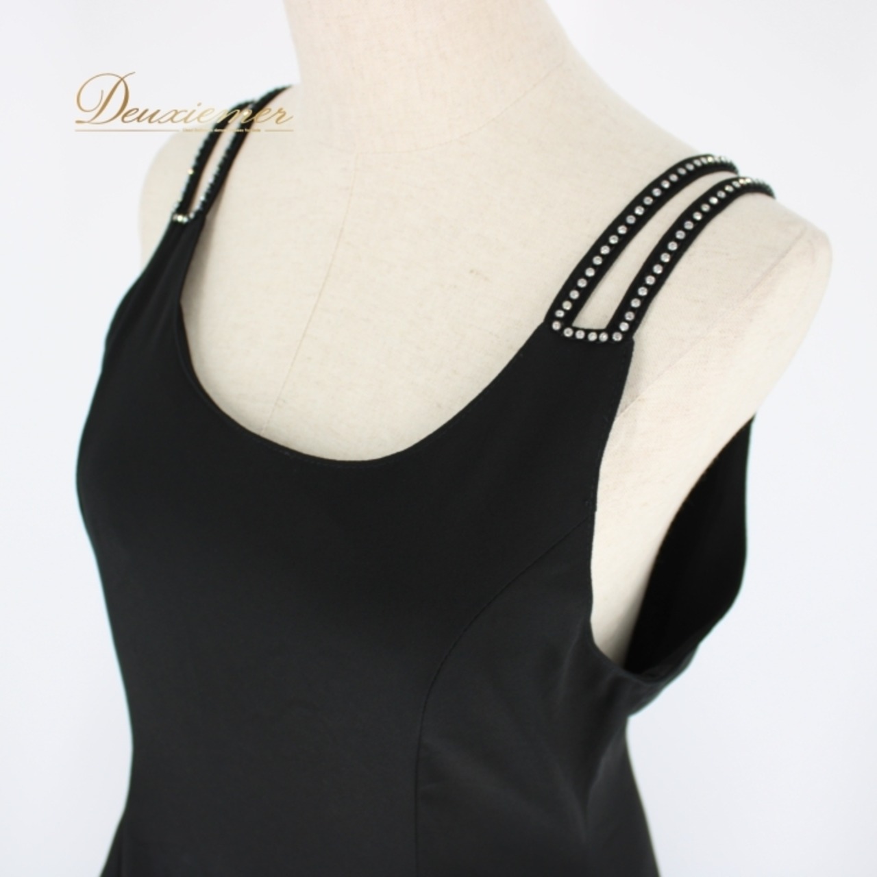 社交ダンス 衣装 スタンダード ドレス ワンピース レッスンウェア パーティドレス Sanline サンリーヌ 黒 無地 シンプル ラインストーン ブラック系 クラシック おしゃれ 可愛い エレガント フォーマル ステージ 舞台 日本製 謝恩会 発表会 ダンス発表会 特別な日 柔らかい 着心地良い シルエット 美しい レディース 体型カバー 丈長 シンプルドレス