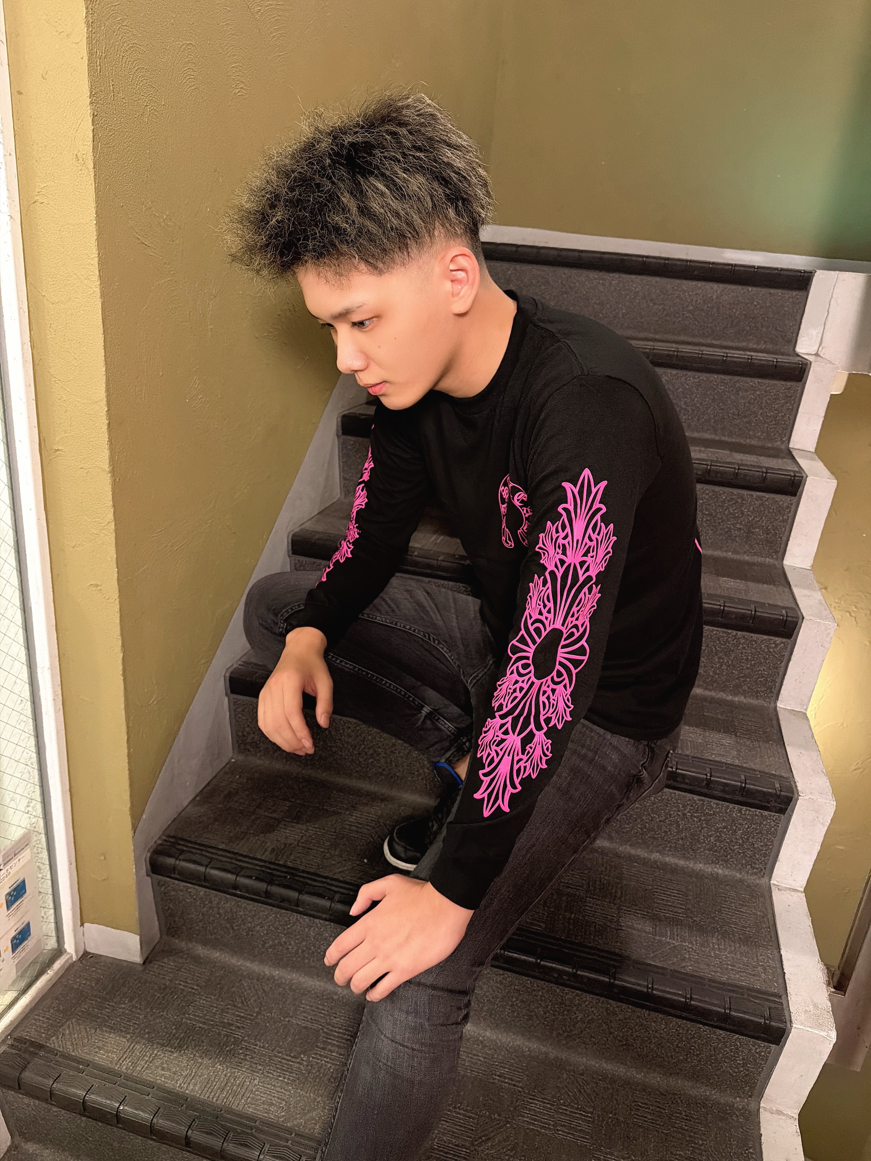 DAstyle Floral pattern Long sleeves 【black×pink】 | DAstyle