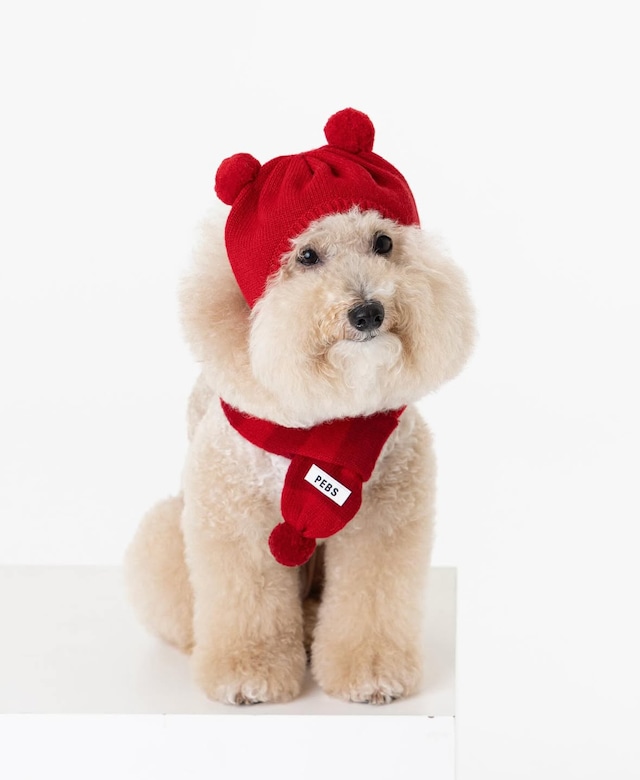 〈即納アイテム〉PEBBLES / WOOL PUPPY POM-POM MUFFLER(RED)