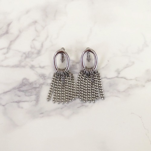 Silver Oval ring×chain Pierce/Earring