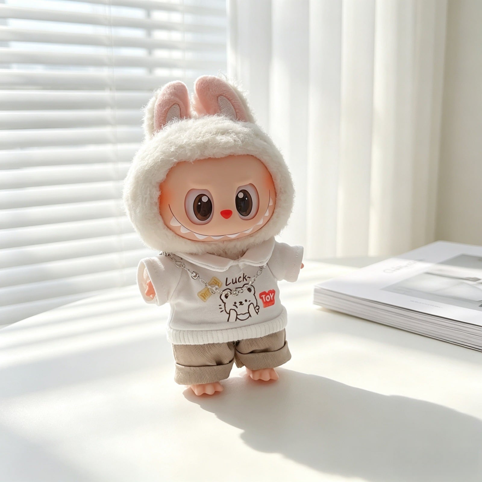 Labubu 1-3代用 くまトップス+パンツ+ネックレス ラブブ ぬいぐるみ