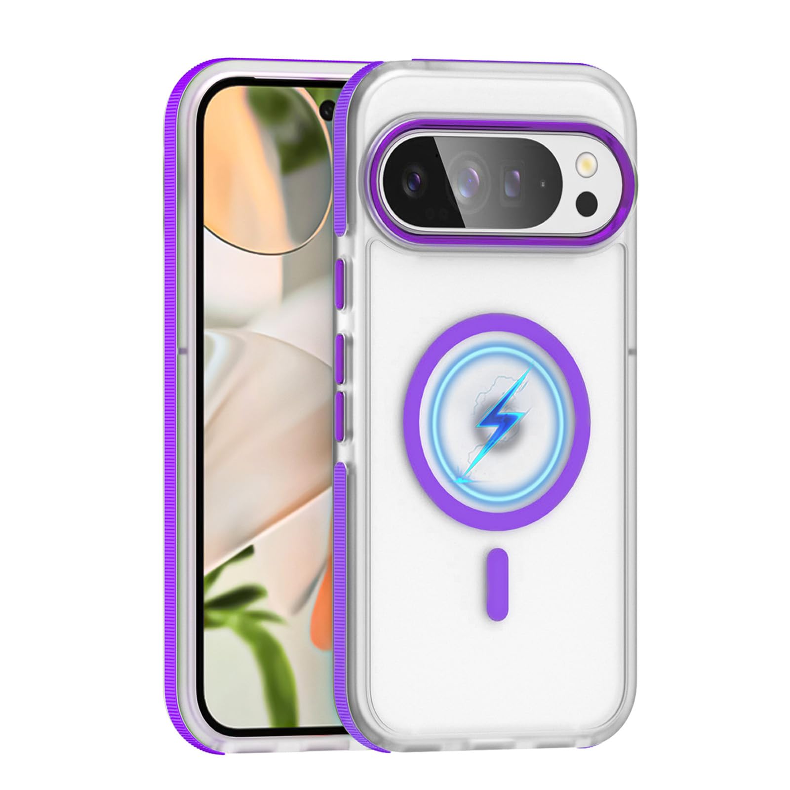 For Google Pixel 10 / 10 Pro ケース MageSafe対応 pixel10 ケース 指紋防止 ピクセル10 プロ スマホケース 滑り止め マット google pixel10 pro 保護ケース TPU素材 グーグルピクセル10pro カバー 耐衝撃 半透明 全面保護 マグネット搭載 レンズ保護パープル