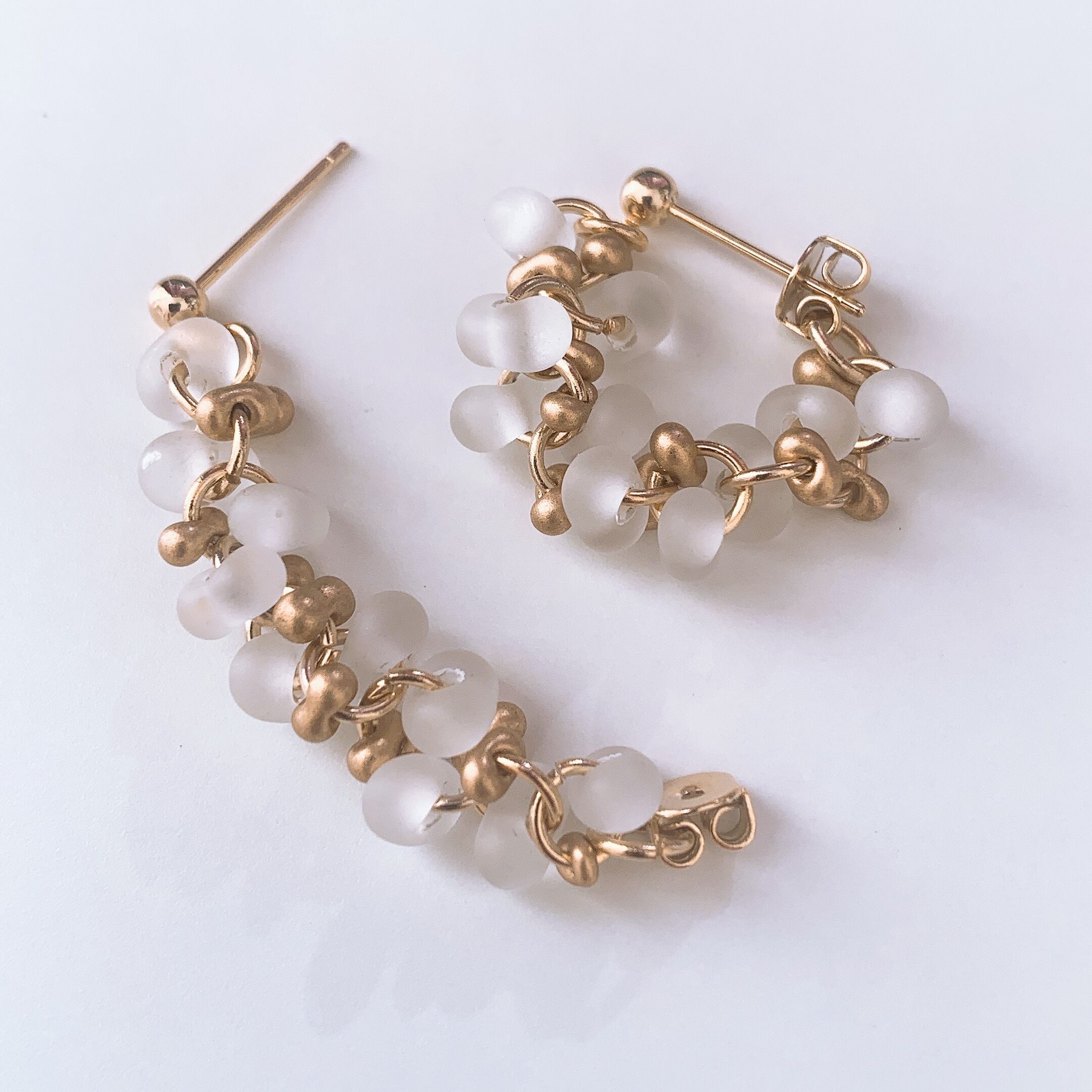 クリア青薔薇転写ビーズ♡ジャラジャラピアス クリア青薔薇転写ビーズ