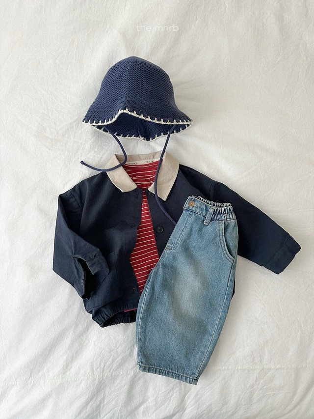《予約》送料無料【minirobe】Round Striped Long Sleeve T