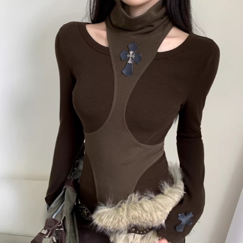 2色／クロスハイネックコンビトップス ・13679