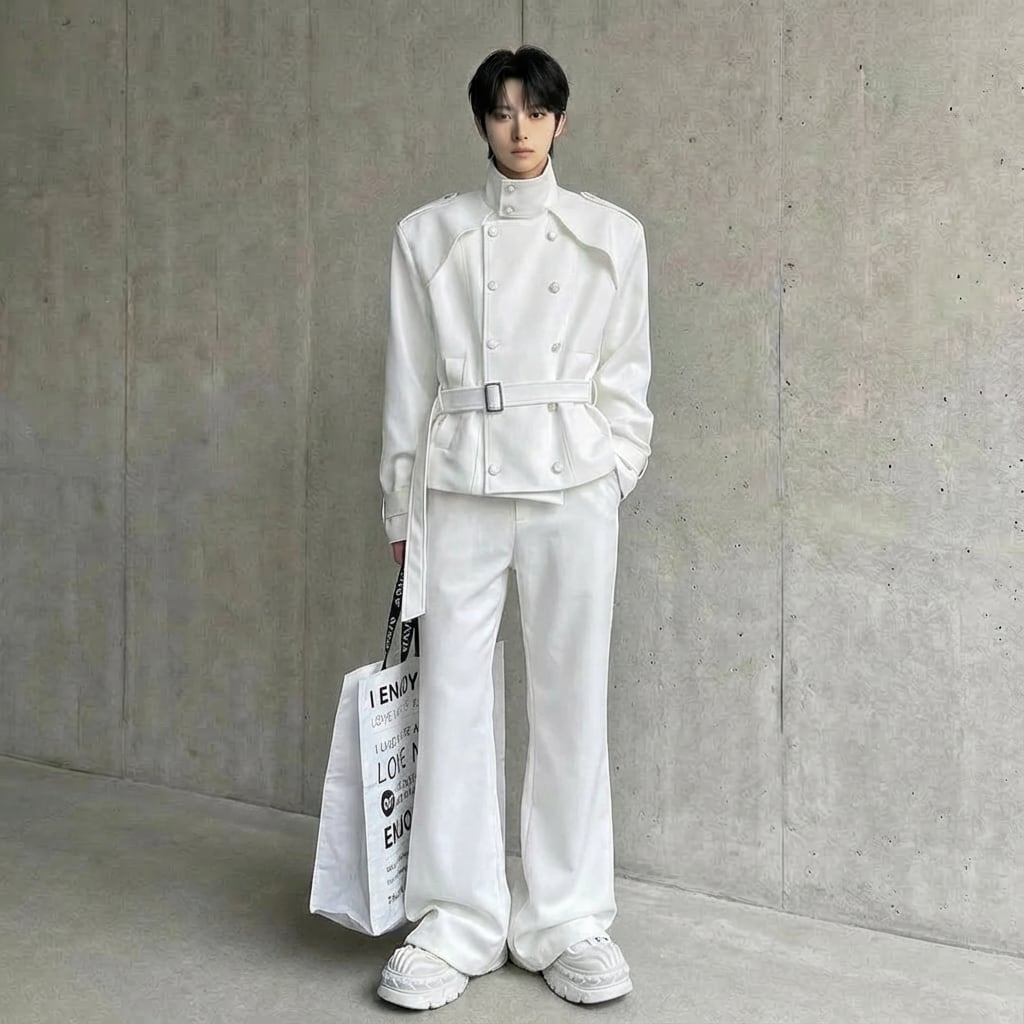 エッジモード ダブルブレストベルテッドセットアップ 3カラー D12220