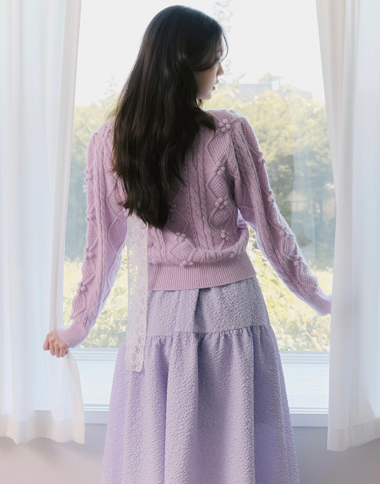 ROLAROLA] POMPOM CABLE KNIT LAVENDER 正規品 韓国ブランド 韓国通販