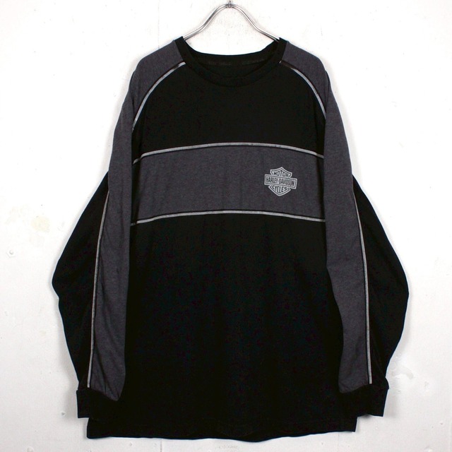 【Caka act2】"HARLEY DAVIDSON" Reflector Logo Print Loose L/S T-Shirt