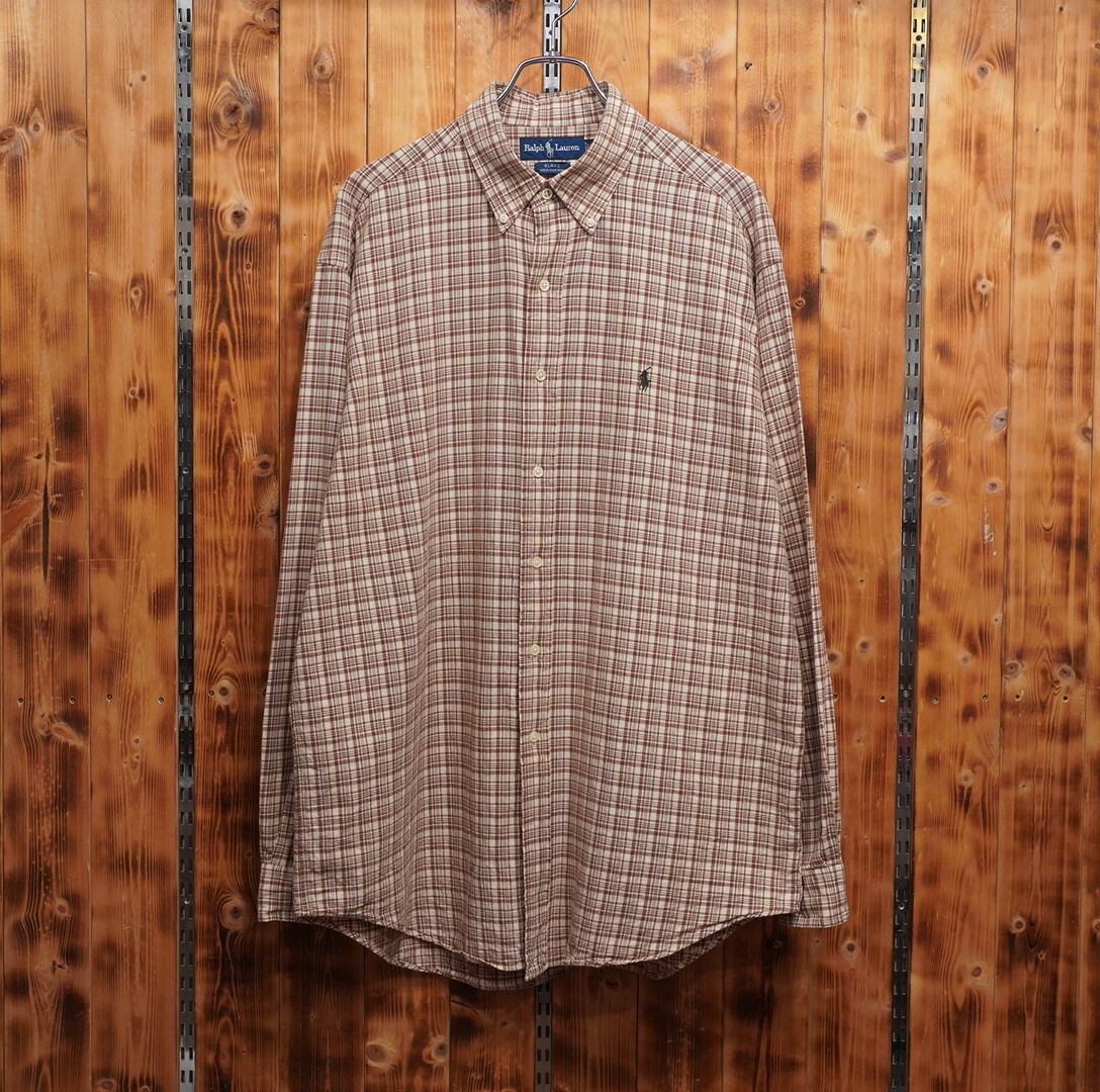 90s ralphlauren blake 茶色 ブラウン チェックシャツ L ラルフローレン レアカラー
