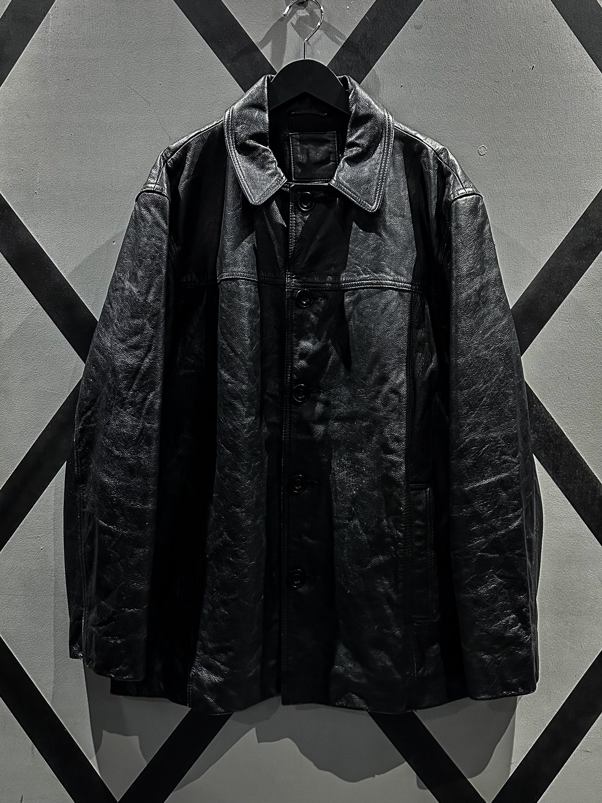 【2way】Vintage leather  car coat blackフロントポケット2