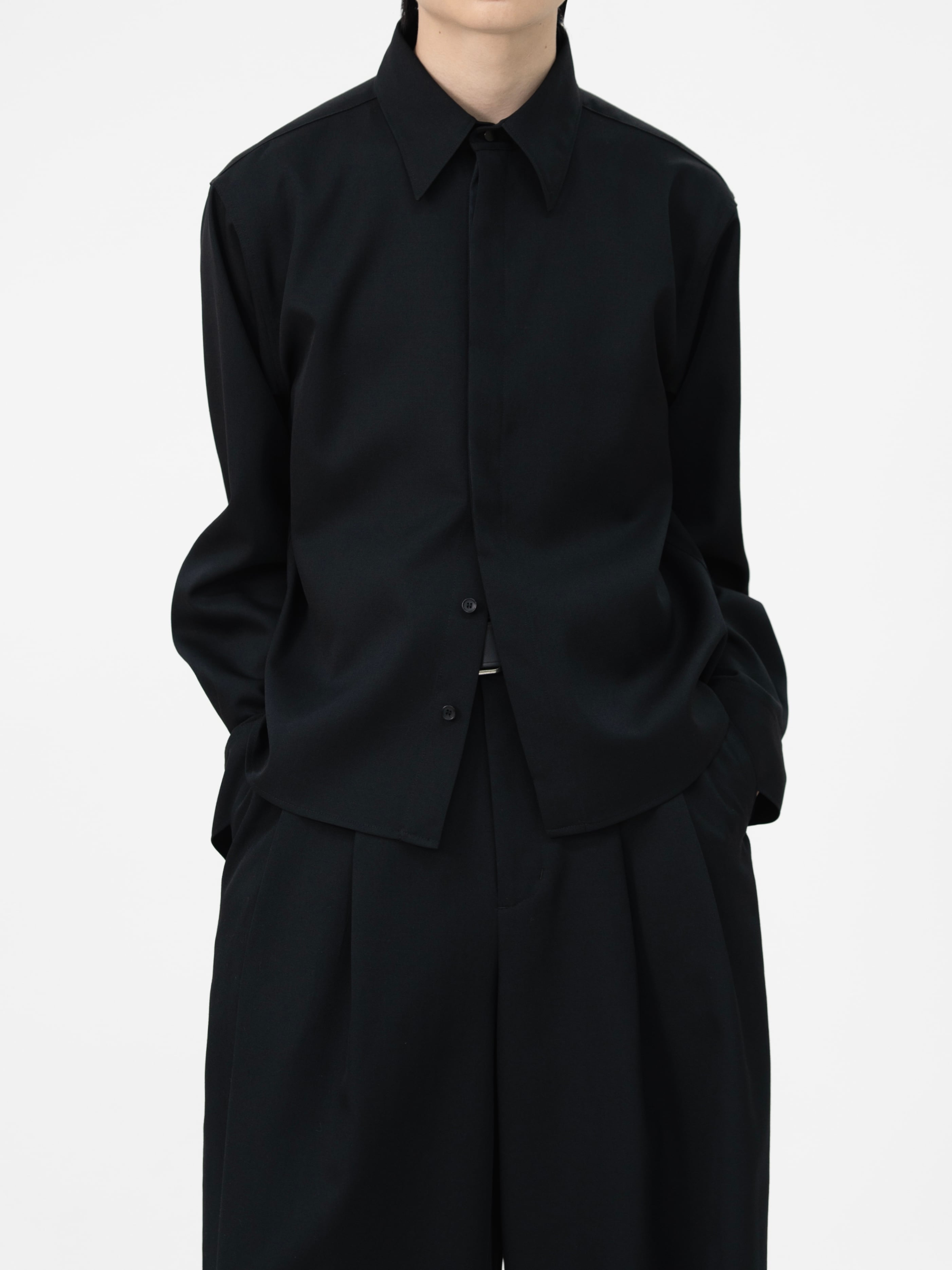 HEAVY WOOL GABARDINE SHORT SHIRT JACKET【BLACK】 | lapiis