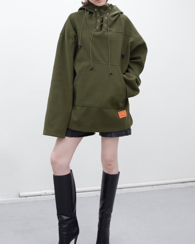1990s oversized lace-up hoodie "Olive green"