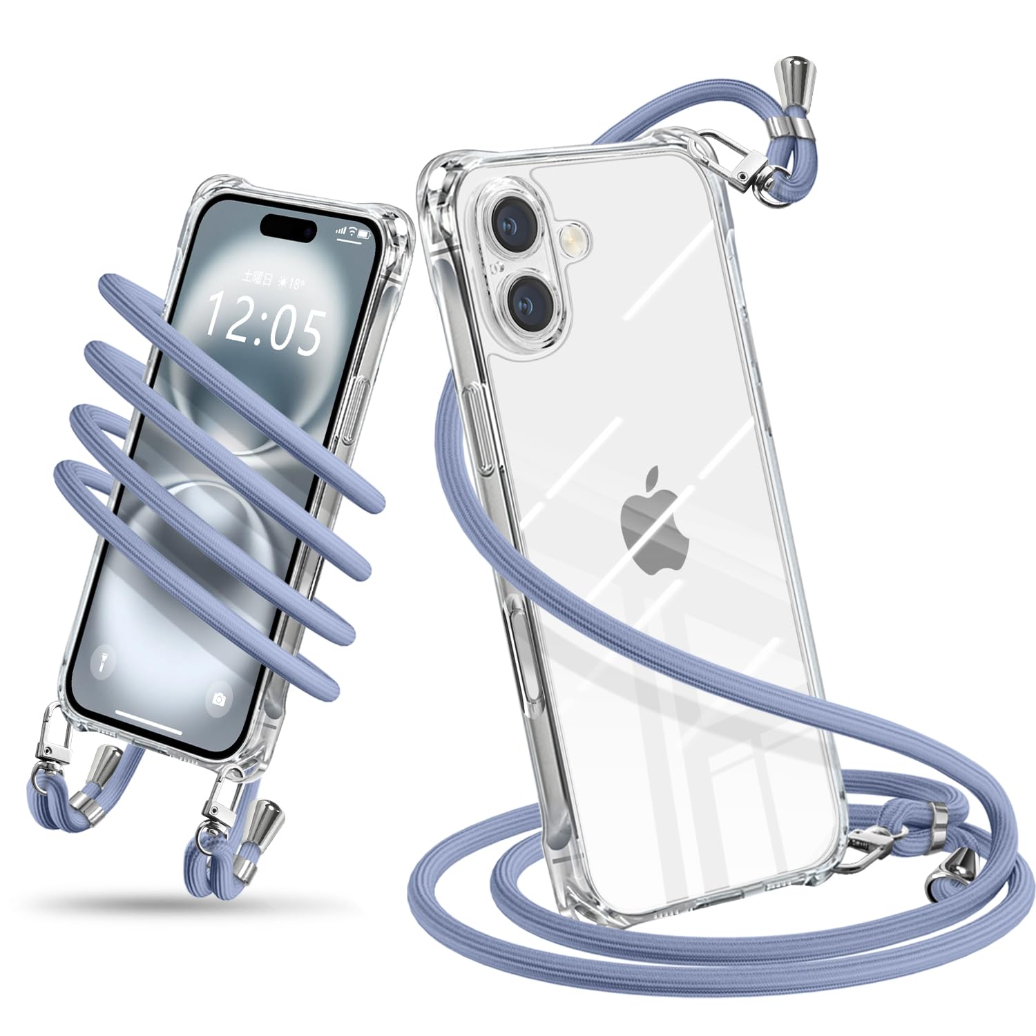 iPhone 16 向けの ケース ショルダー クリア 耐衝撃 アイフォン16 カバー(クリア)