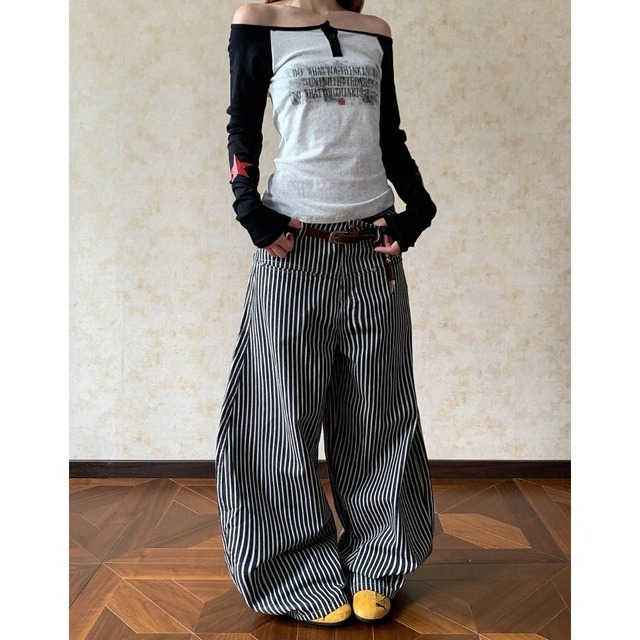ヴィンテージフルレングスストライプワイドカーゴパンツ 1col   R01879