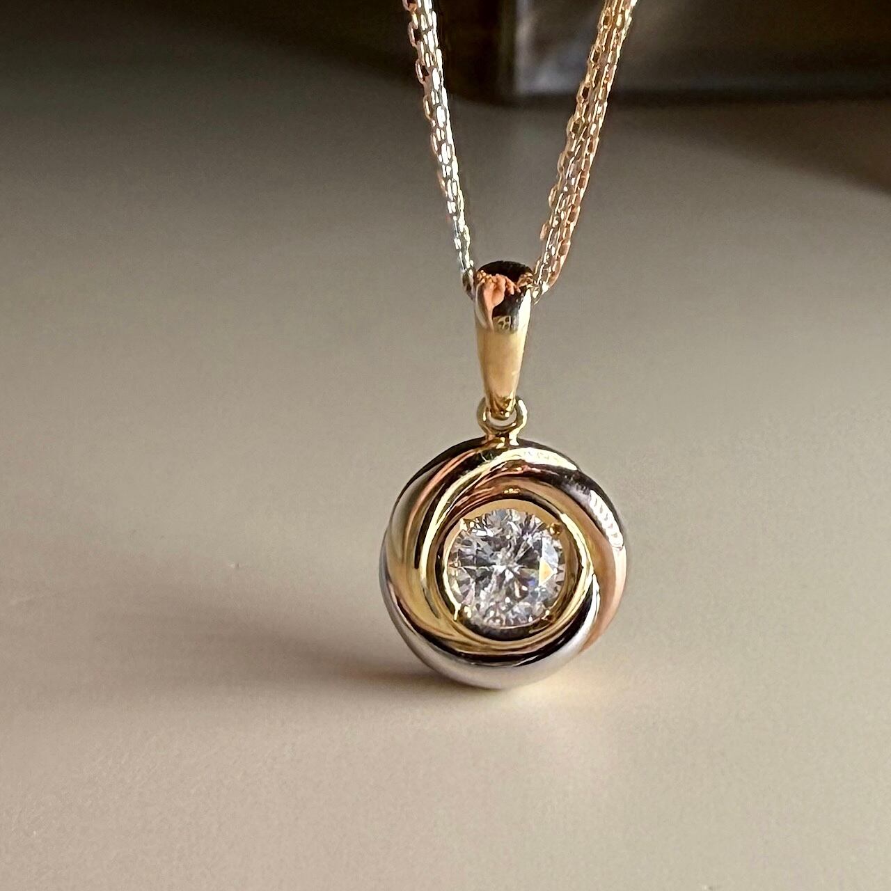 ダイヤモンド 3カラー ペンダント 0.353ct K18YG/PG/PT チェカ 鑑別書付