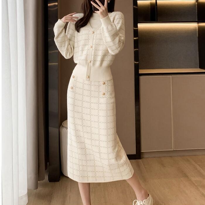 ニット セットアップ トップス スカート ハイネック 韓国 S~XL 全2色 大きいサイズ セットアップ レディース ニット トップス