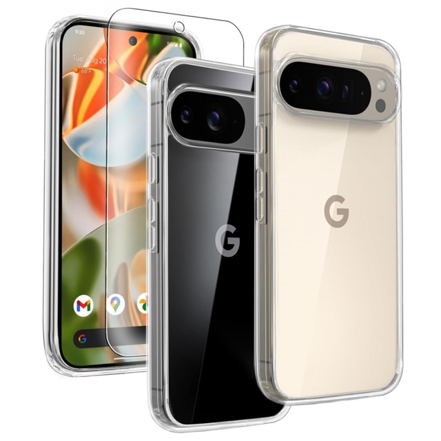 Cninyck 対応 Google Pixel 9 用 ケース クリア ガラスフィルム付き 耐黄変 耐衝撃 ピクセル9 グーグルピクセル9 用 ケース