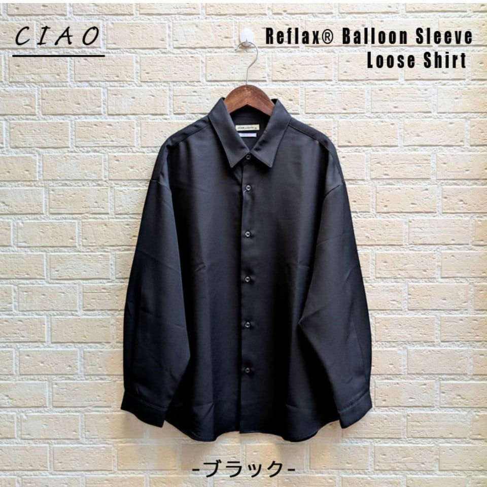 日本製 バルーンスリーブルーズシャツ（ブラック）　