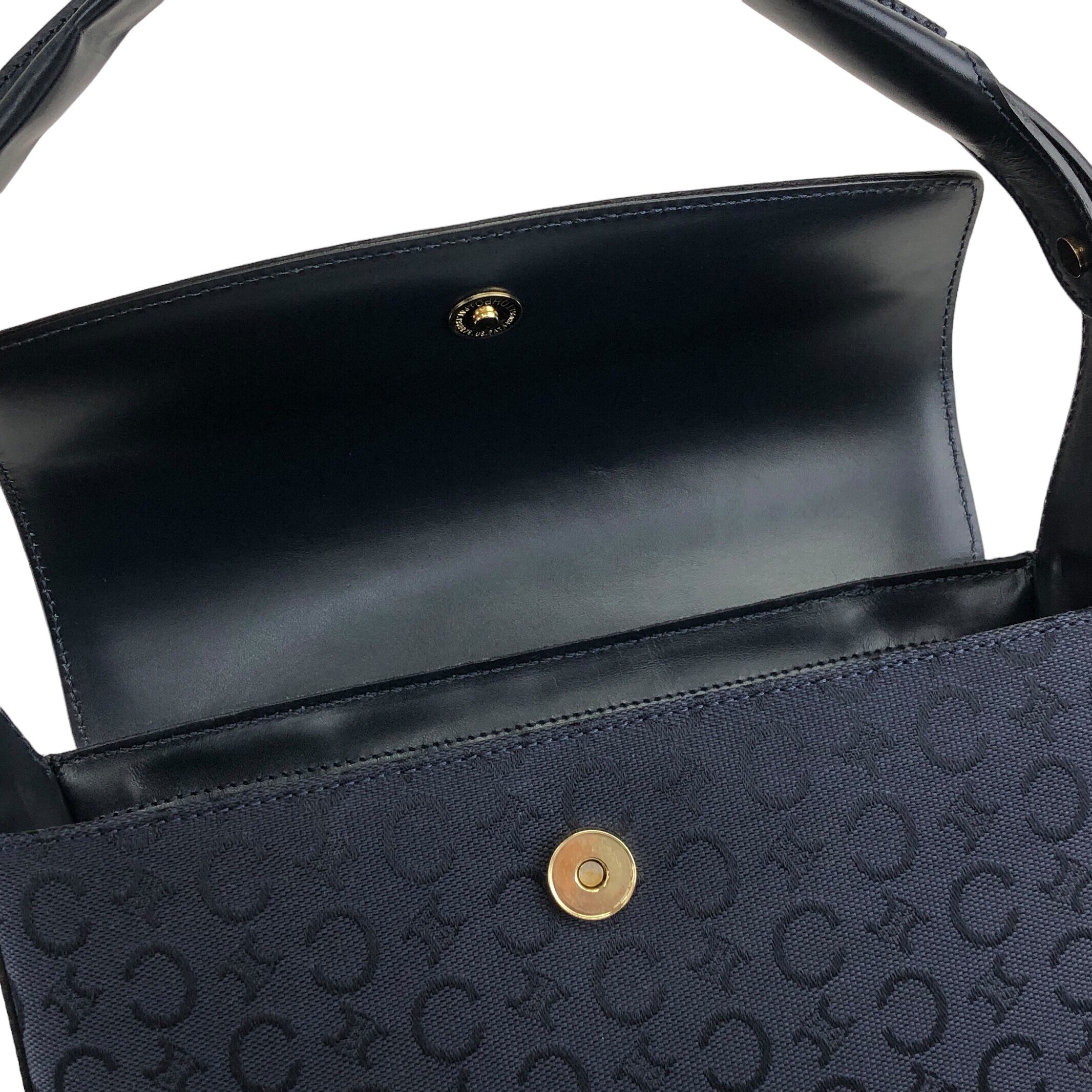 CELINE セリーヌ Cマカダム ハンドバッグ ネイビー レザー ジャガード