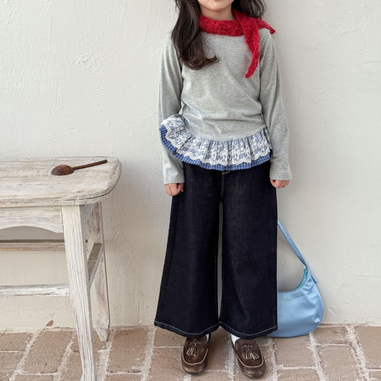 秋チェック柄刺しゅうジンズ