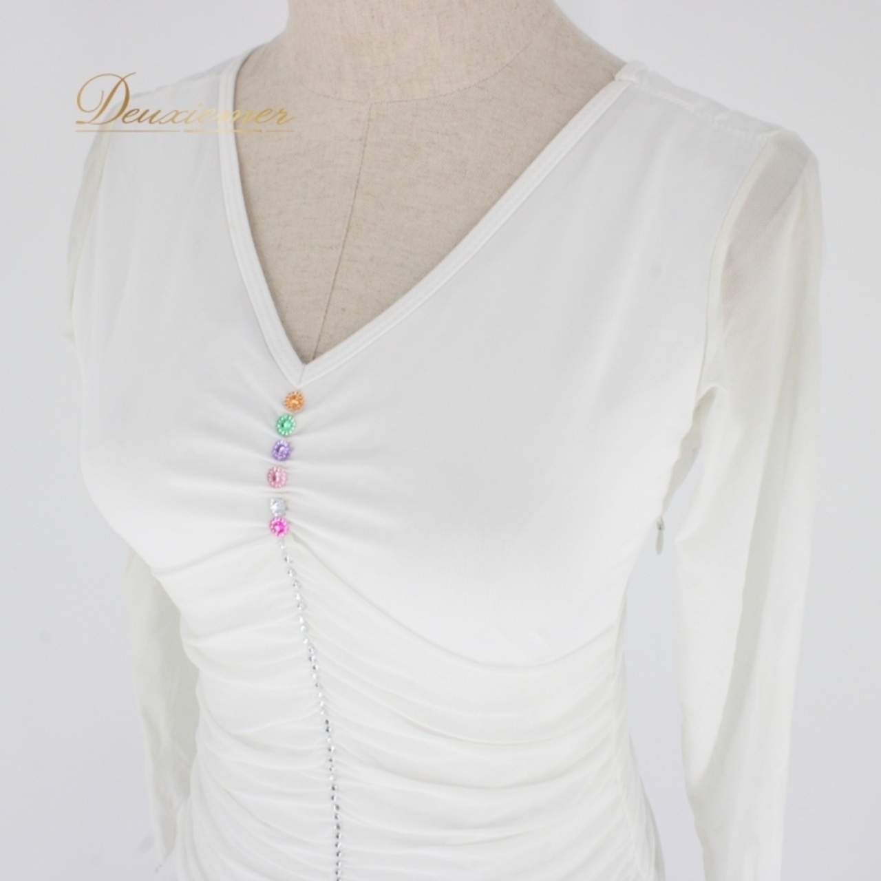 社交ダンス 衣装 スタンダード ドレス ワンピース レッスンウェア パーティドレス 白 ホワイト系 長袖 レース シンプル ステージ衣装 Vネック ダンス衣装 スカート ボリューム 大きい フェミニン かわいい ラインストーン 伸縮性 お洒落 発表会 パフォーマンス 着心地良い シンプルスタイル モダンレッスン ルームウェア ステージパフォーマンス