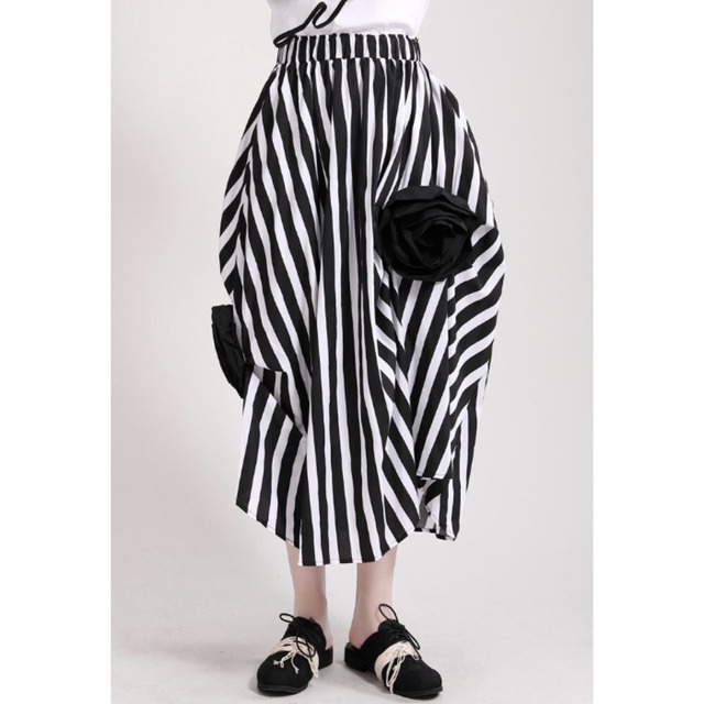 Rose motif decoration A-Line shiruetto midi skirt【3color】 C1151