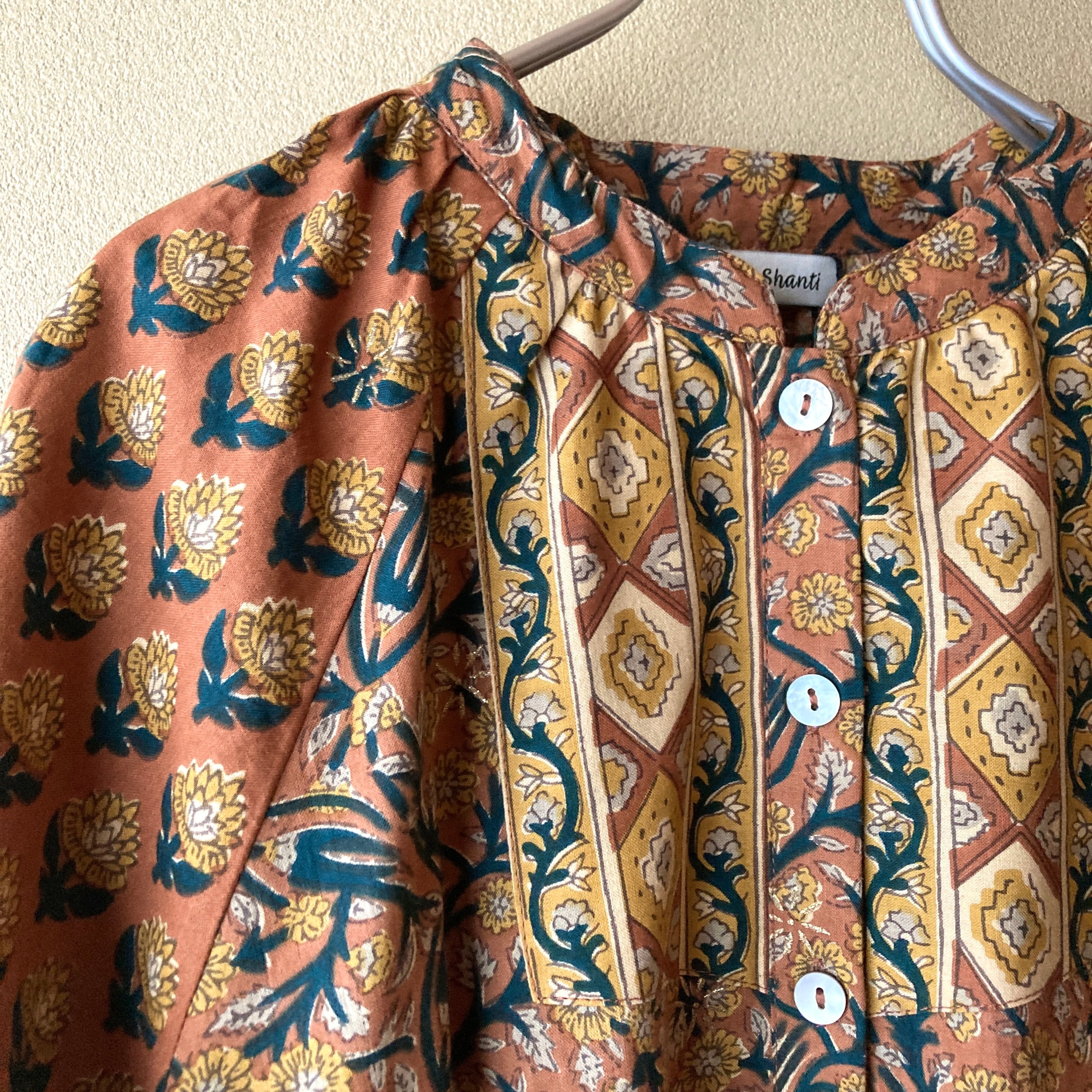 インド ブロックプリント柄 ロングシャツワンピース ブラウン | からす舎
