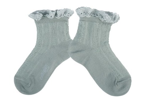 Collegien - Annette - Lightweight Pointelle Socks with Lace Frill / Aigue Marine
