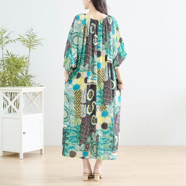 マキシワンピース カラフル エスニック N83-152 TRUBE L LL フリー