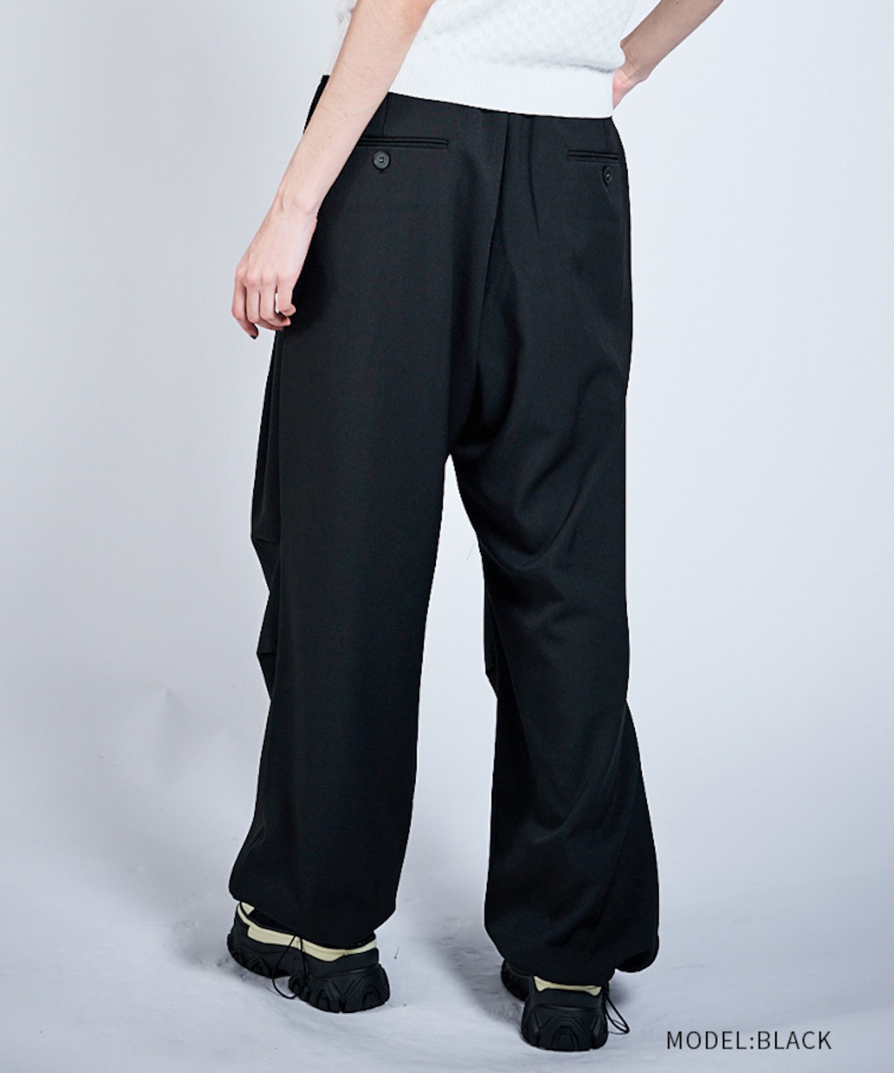 ウエストドローストリングワイドパンツ (BLACK)　CQ-47024