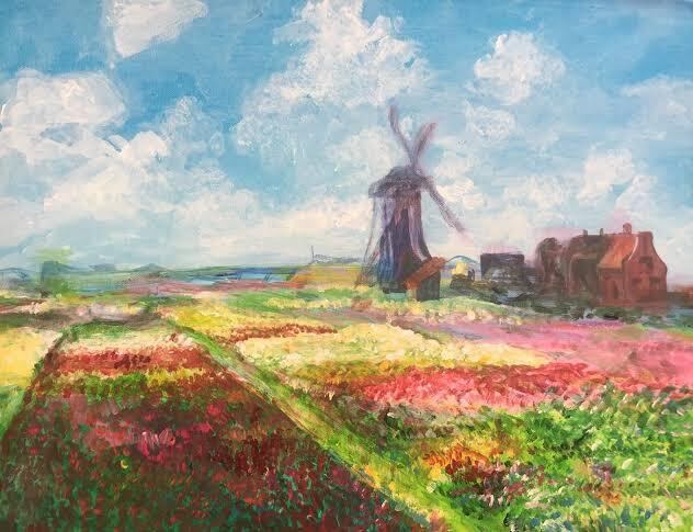 モネ「風車とチューリップ畑」/アンティーク調ローズネックレスL /世界