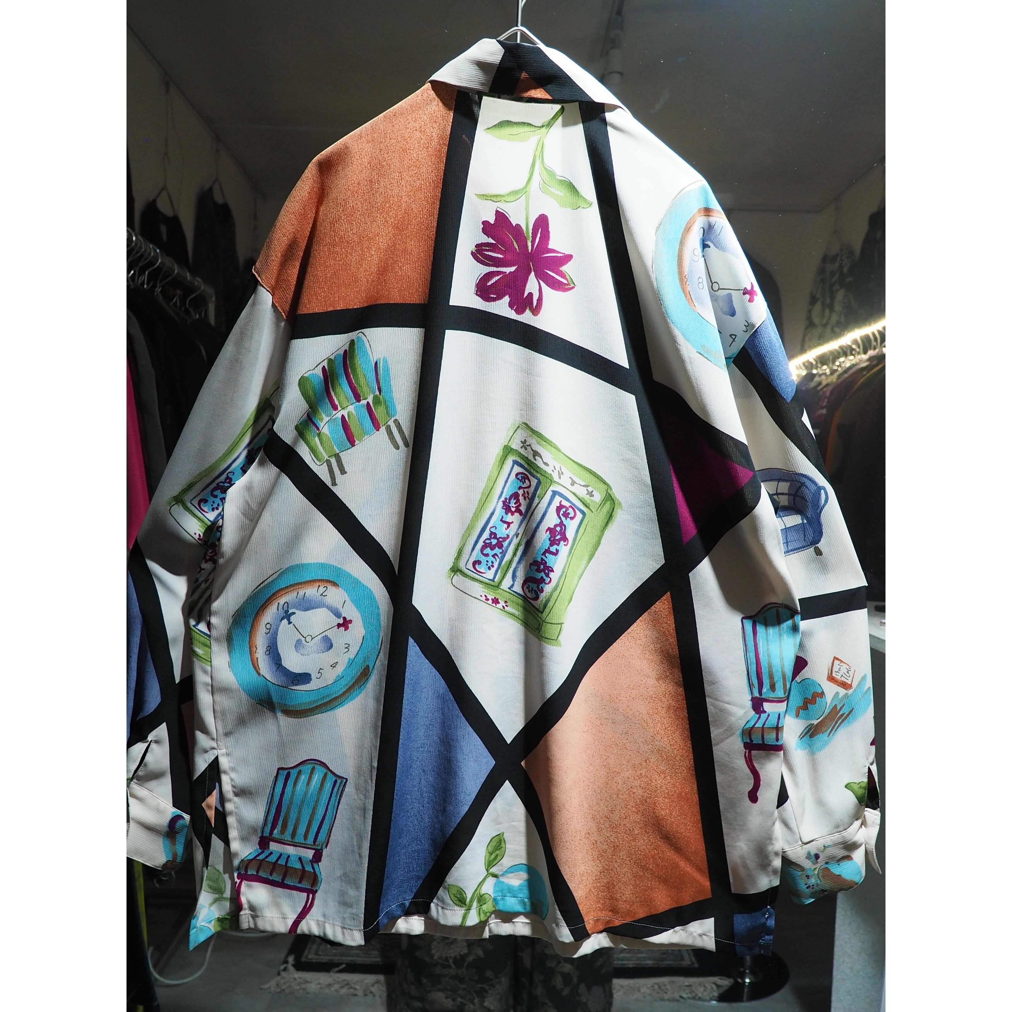 1990s Modern retro art painted vintage Drape shirt