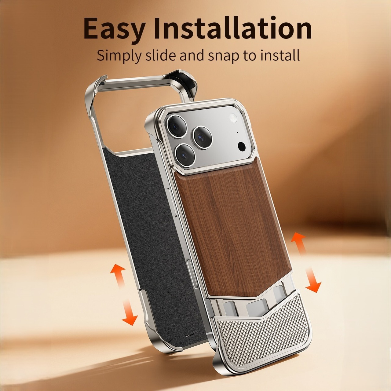 ◆iPhone 17Pro/17Pro Max◆ Wood &Aluminum Slide Phone Cover / ウッド & アルミニウム スライド スマホケース