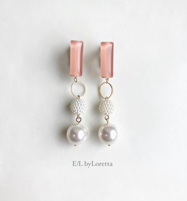 Color stick × w pearl pierce/earring(Peach Pink) [cc]