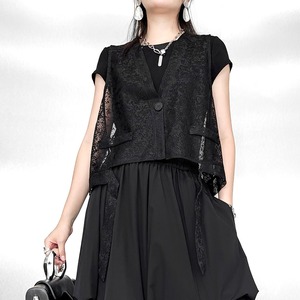 JACQUARD MESH LOOSE FIT OPEN FRONT VEST M-17194