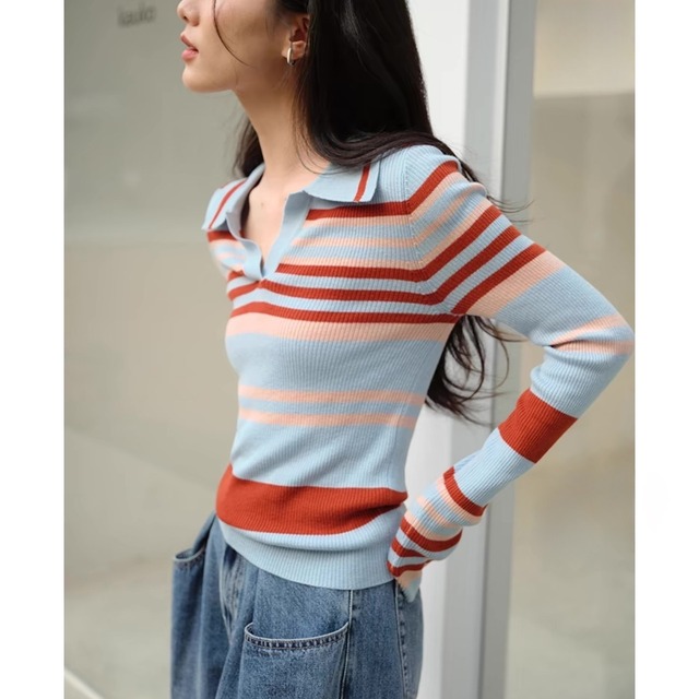 Multi-border polo knit 1357