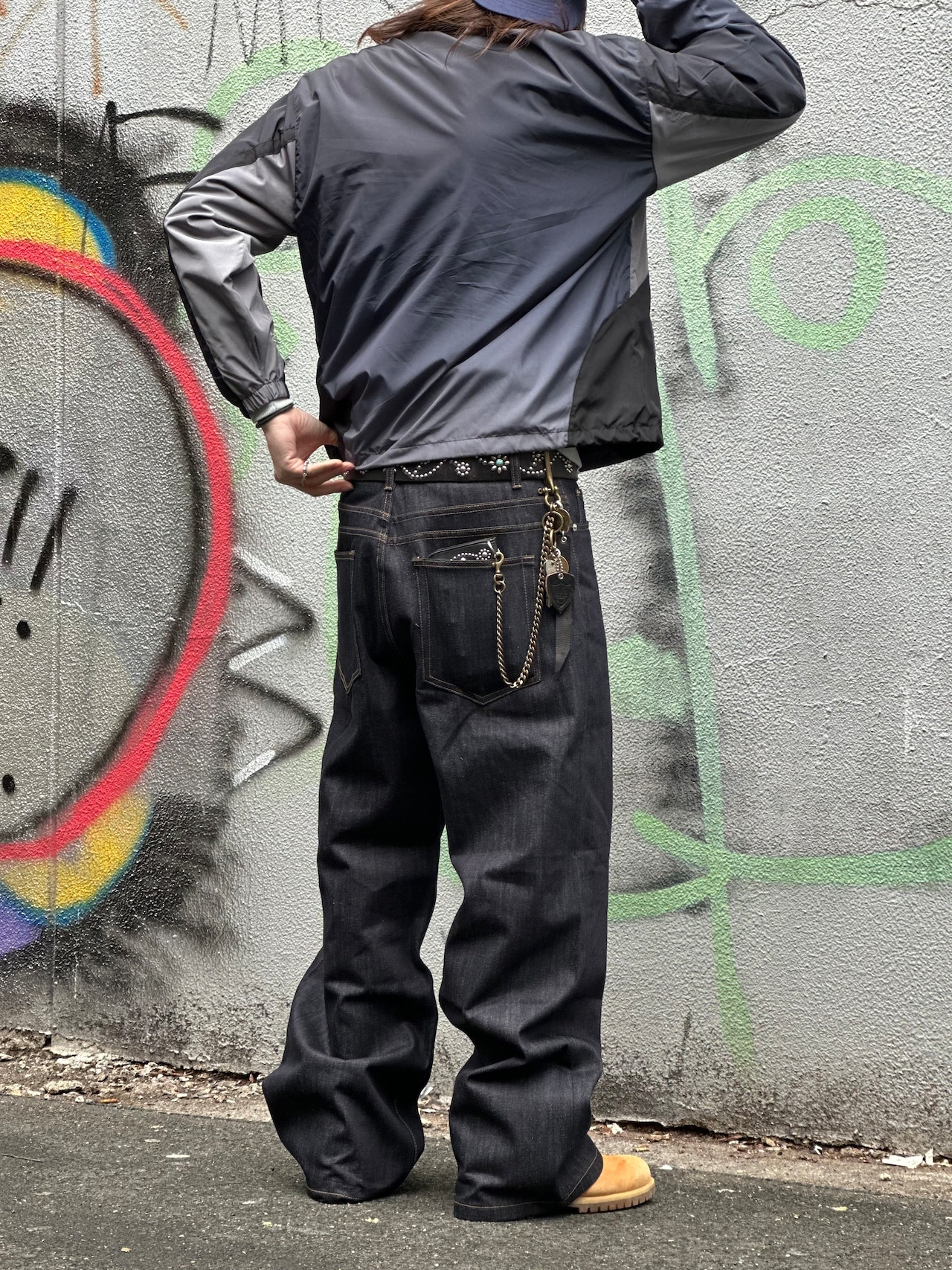 Raw Button Baggy Denim