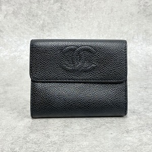 CHANEL シャネル 3つ折りコンパクト財布 キャビアスキン ブラック 5番台 6749-202204