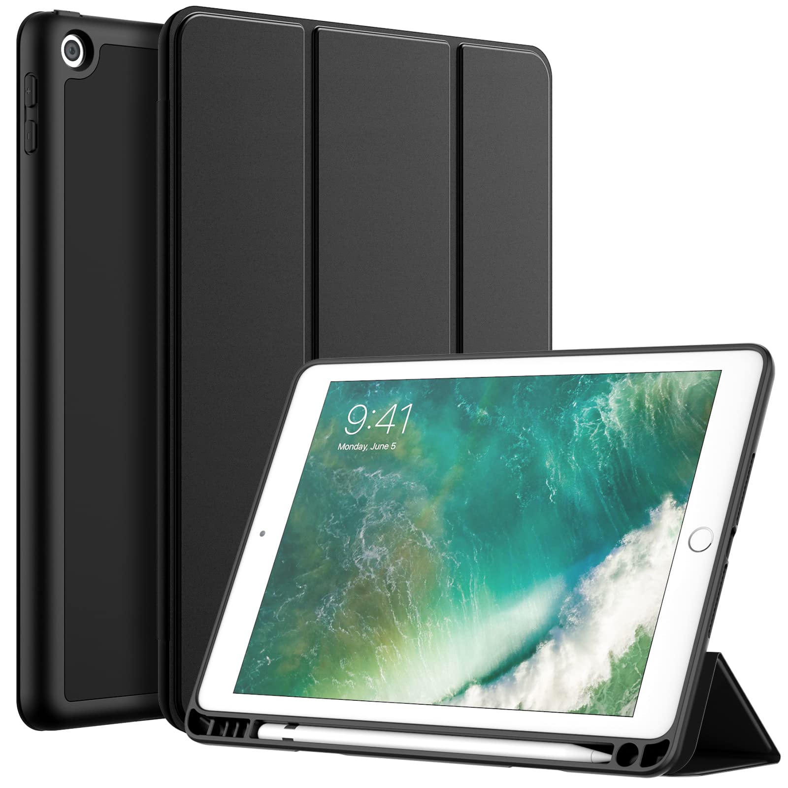 JETech iPad 第6/5世代 9.7インチ (2018/2017)用 ケースカバー (ブラック)