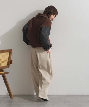 HD2510025 配色ステッチニットジャケットカーディガン brown