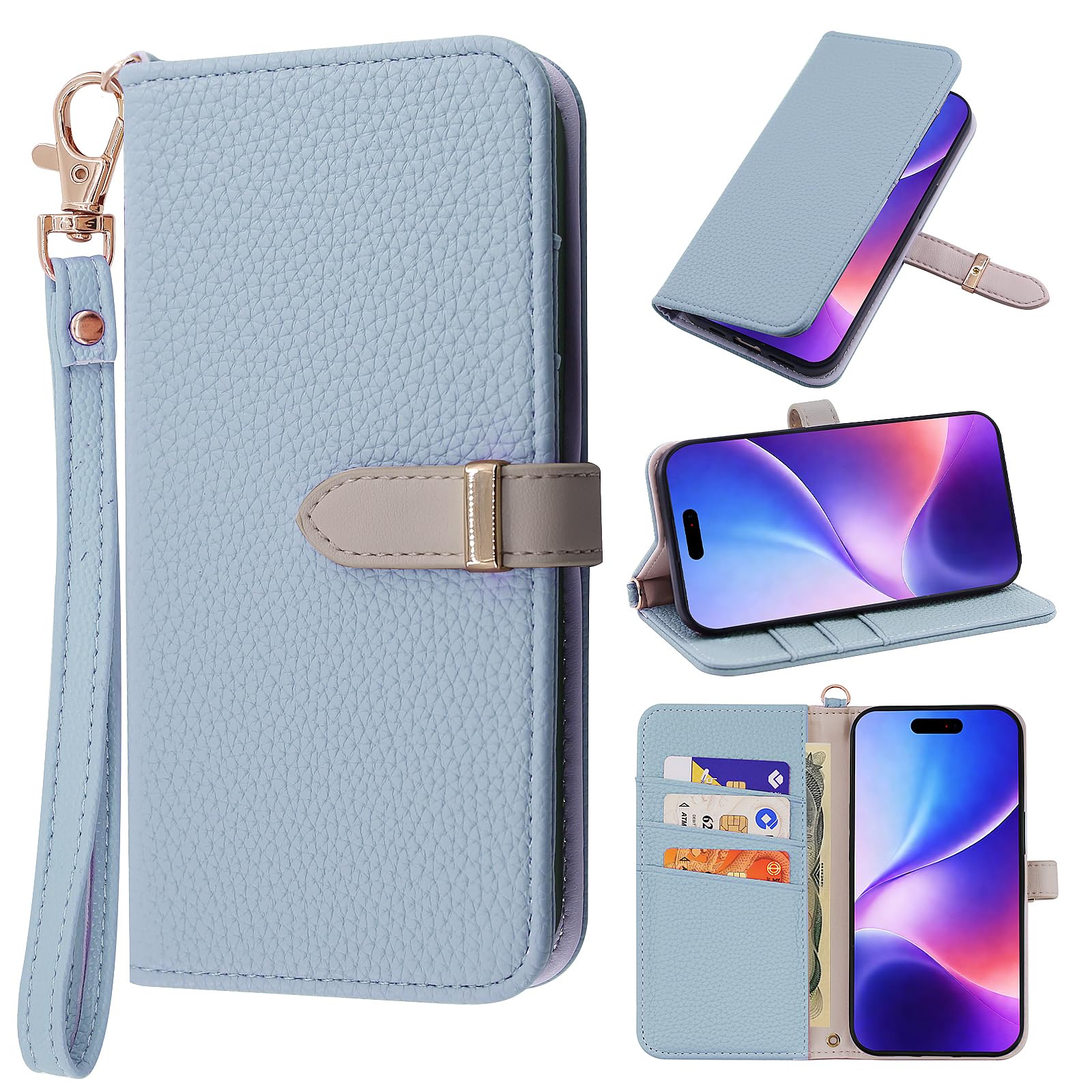 For iPhone 17 ケース 手帳型 MaKaWa アイフォン17 財布型 カードポケット付き あいほん17 携帯 カバー スマホケース 高級レザー 耐衝撃 全面保護 スタンド機能 ストラップホール付き マグネットベルト 女性用 可愛い