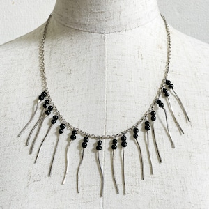 Vintage Stefani St Jacques 925 Silver Fringe Onyx Necklace Made In Italy
