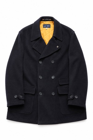 90's "ARMANI JEANS" Denim Switching Wool Herringbone Double-Breasted Half Coat