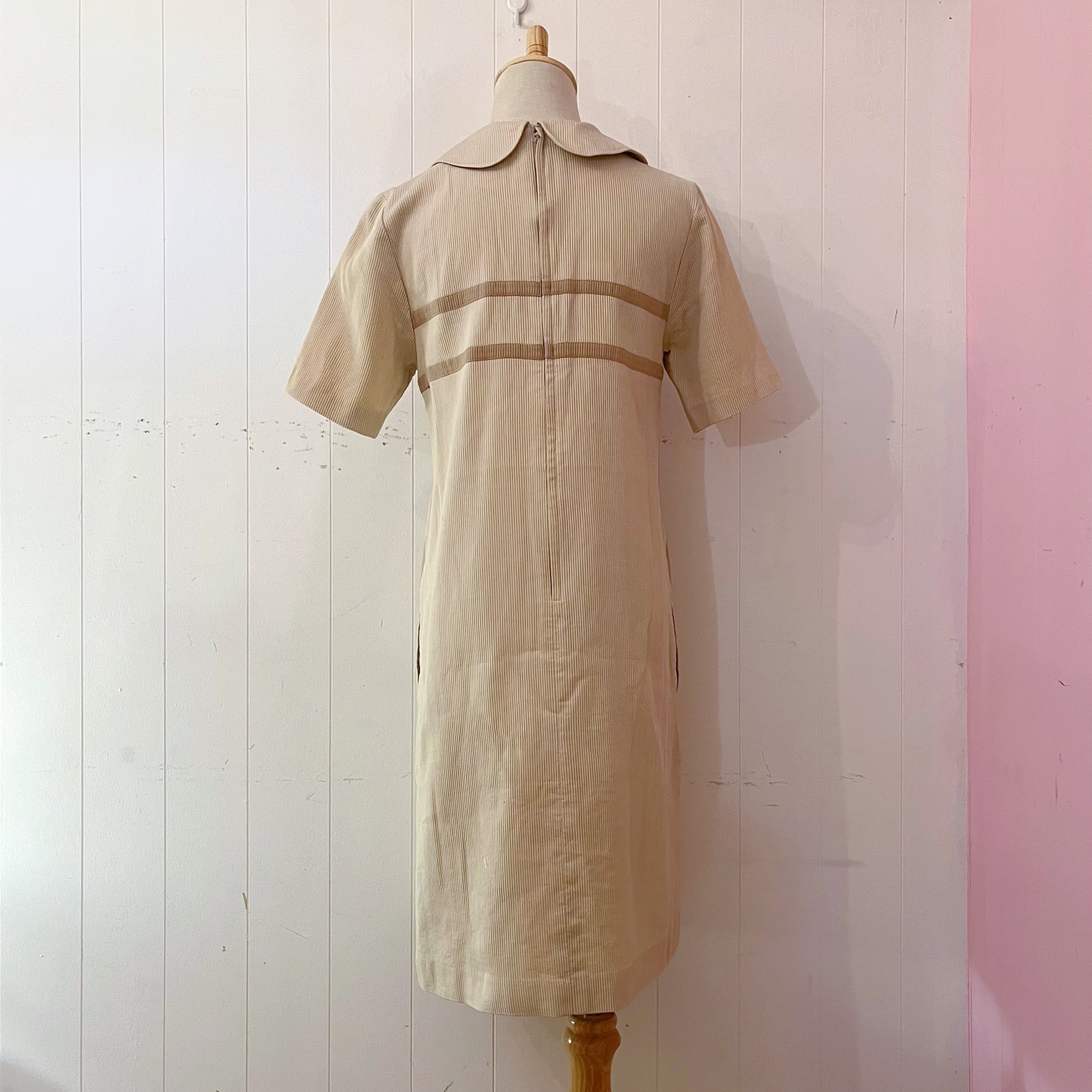 ribbon beige corduroy one-piece