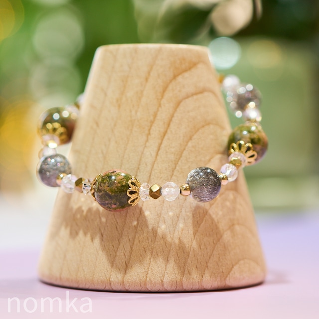 【Nova Story ／ 豊かなる再生】ユナカイトとシルバークラック水晶のジュエリー・ブレスレット(約15cm) nss26-0067