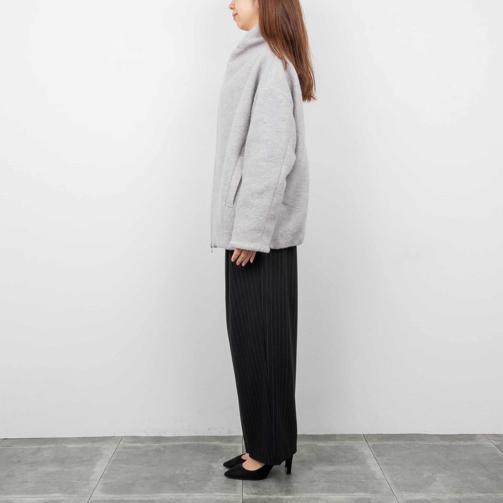 PASSIONE／パシオーネ】スライバーニットフード風コート（グレー