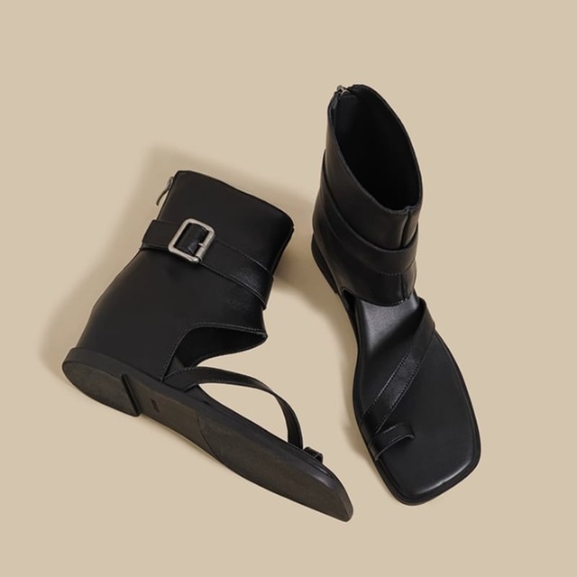 leather low-cut ankle belt mid-length boot sandals m0062