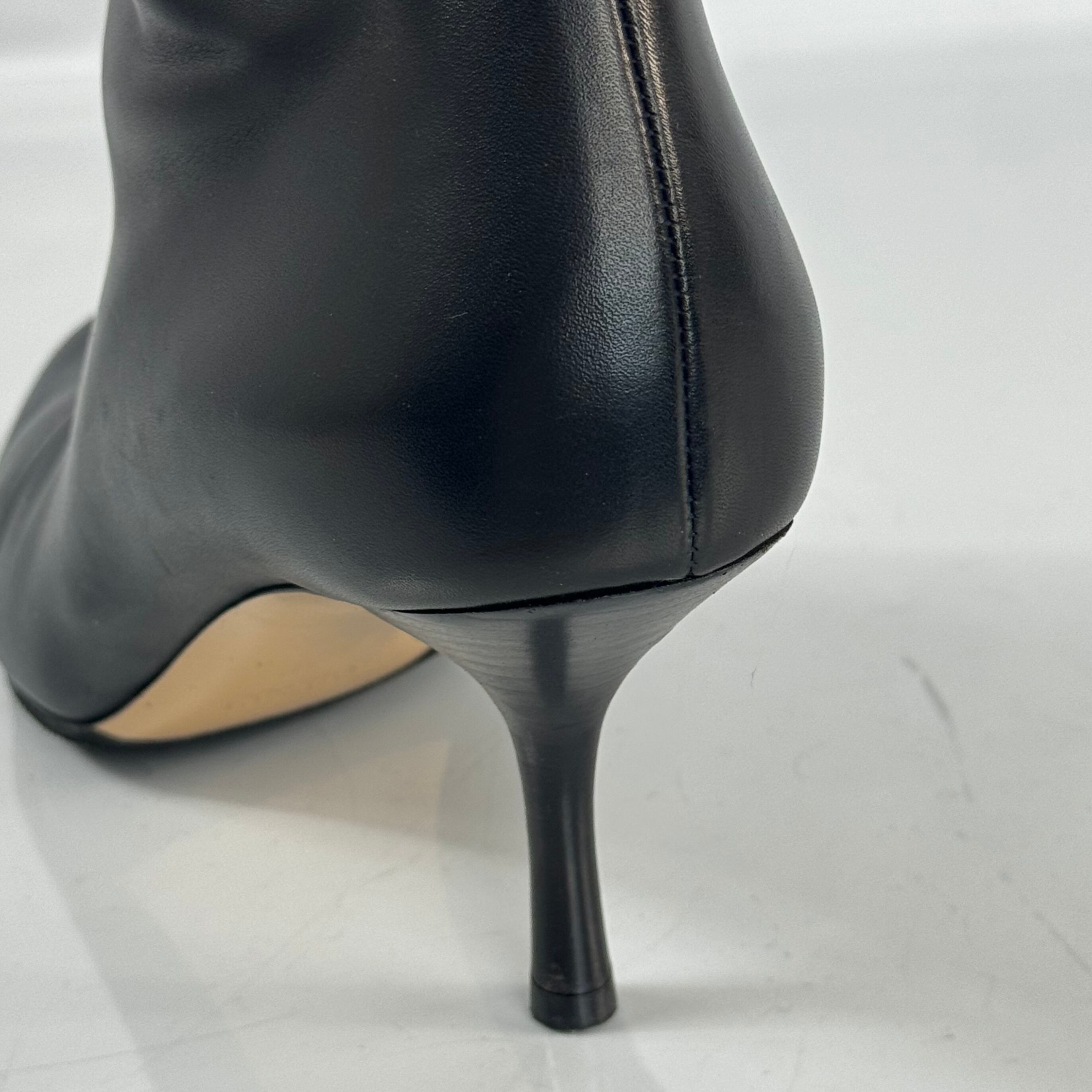 グッチ ロングブーツ レザー ファスナー ピンヒール 37 24cm 黒 