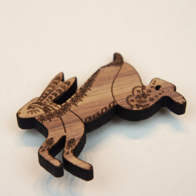 Leaping Hare Wood Brooch ウッドブローチ